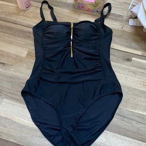 NWOT-My Swim Body - black bathing suit with gold zipper